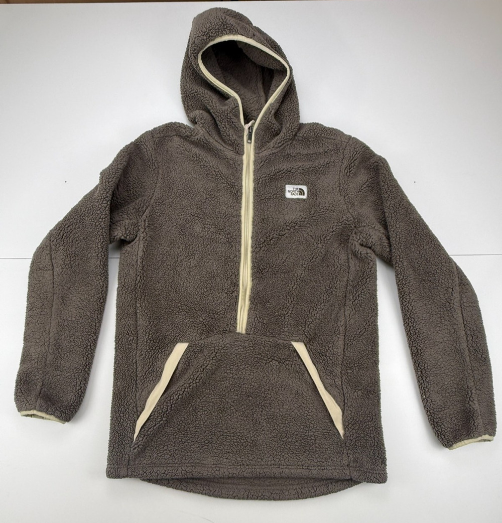 The North Face Girls XXL 18/20 Brown Sherpa Fleece Hooded 1/2 Zip Pullover